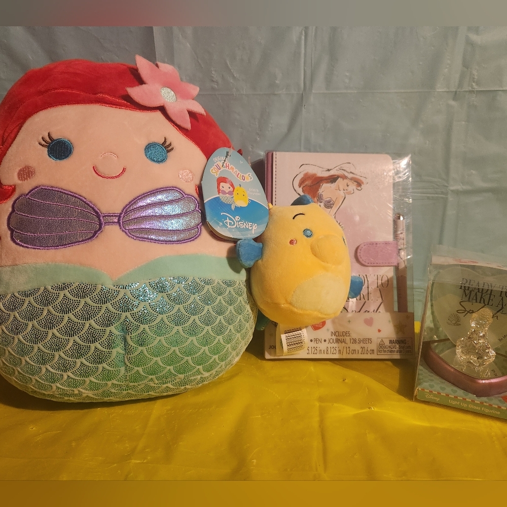 Disney Valentines Little Mermaid Bundle, Squishmallows, journal, glass light